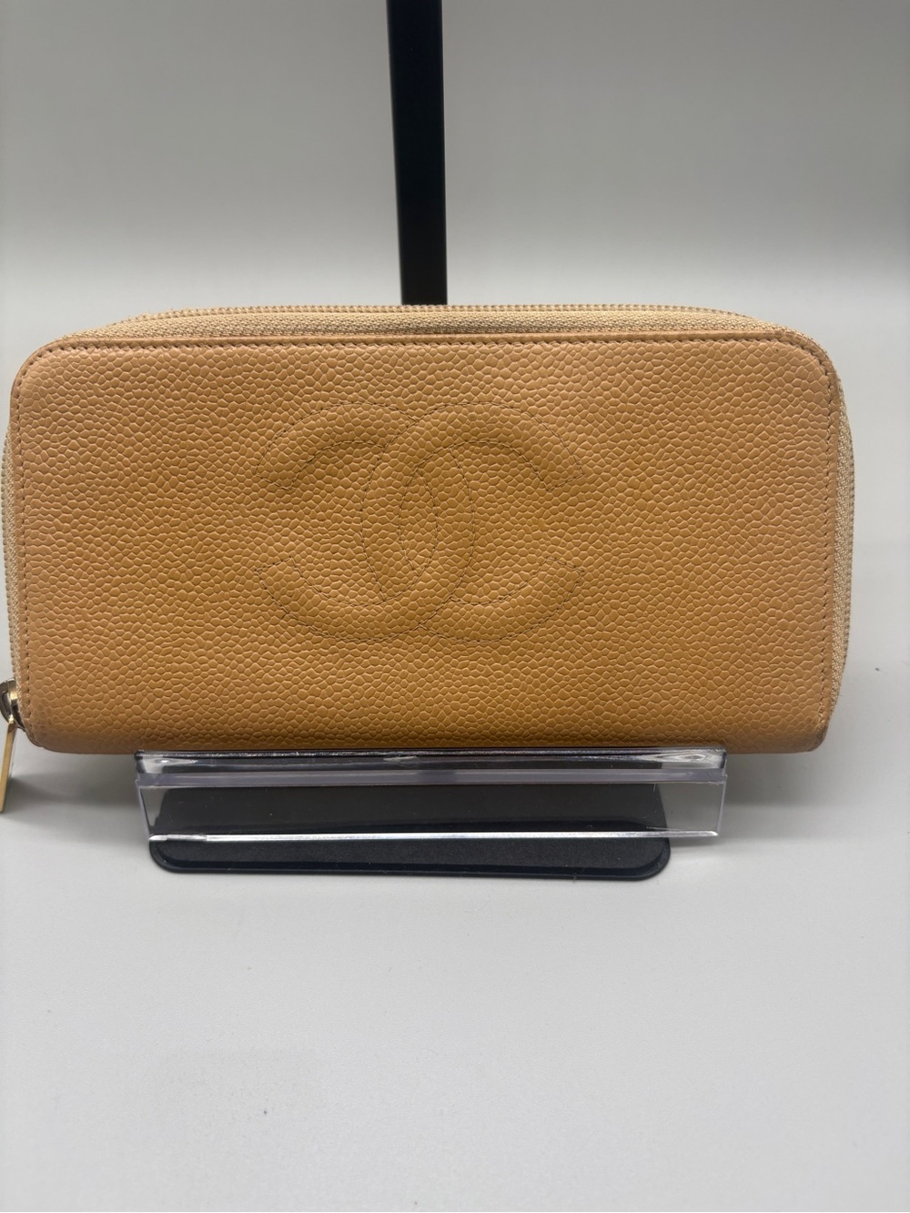 Chanel Timeless CC Beige Caviar Leather Zip Around Long Wallet Card